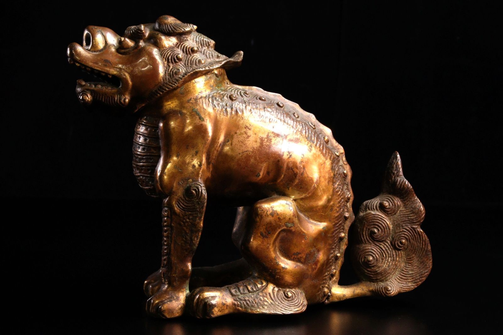 古美術品 銅製 獅子香炉 25cm 2269g 箱付 香道具 唐物 骨董 古