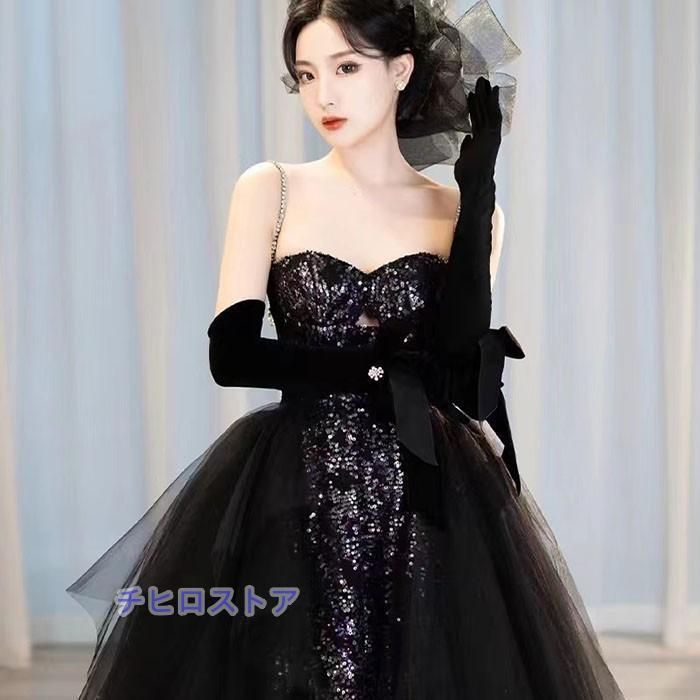 ドレス 大人 ピアノ 発表会 ロングドレス キラキラ 演奏会 演奏会用ドレス ピアノ発表会 黒 結婚式 高校生 パーティードレス 小さいサイズ WPまとめ買い割引