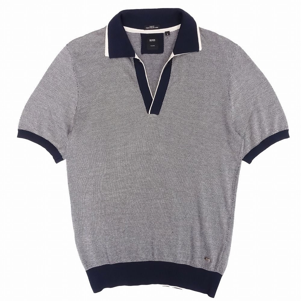 【新品未使用】BOSS ニット生地ポロシャツ 美品 HUGO BOSS ヒューゴボス ポロシャツ ニット 半袖 二重衿
