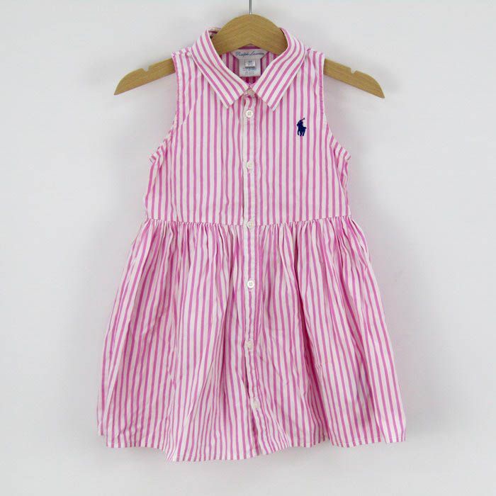 ラルフローレン ノースリーブ ストライプシャツワンピース コットン 85相当 ベビー 女の子用 18M 85/52サイズ ピンク RALPH  LAUREN 【中古】 メルカリ