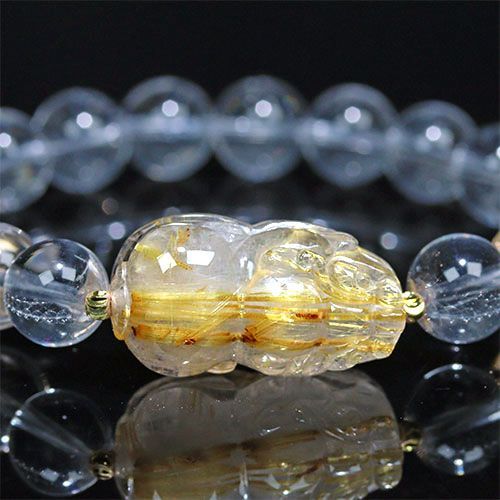 K2008-7〕ルチルクォーツ＆水晶 貔貅 ヒキュウ ブレスレット - メルカリ