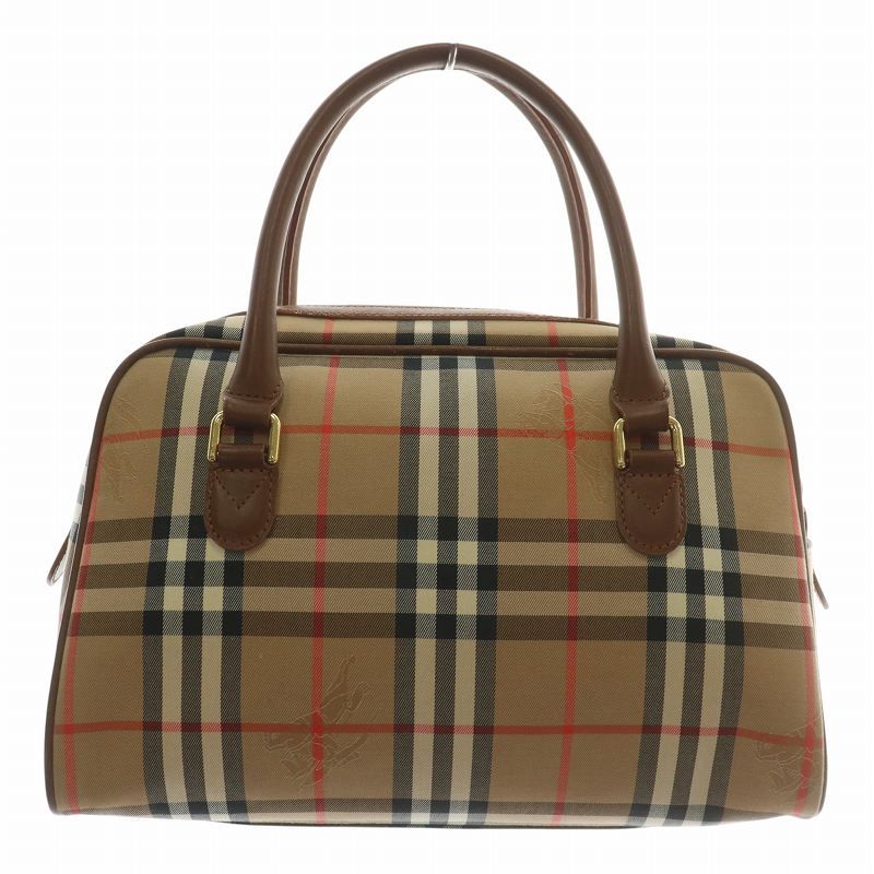 バーバリーズ Burberrys ボストンバッグ ハンド ミニ キャンバス レザー ノバチェック ロゴ 茶色 ブラウン XZ GY17