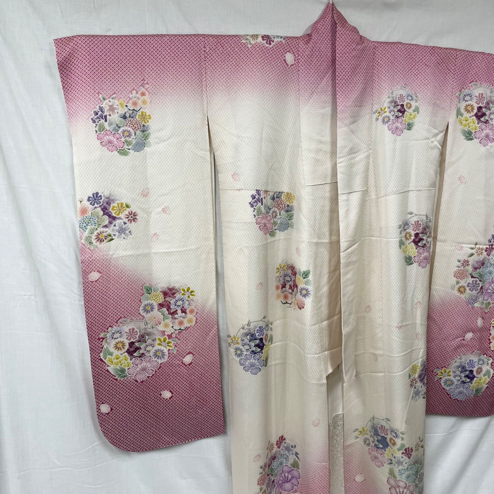 仕立上がり 振袖 成人式 卒業式 晴れ着 白 ピンク 花柄 M 8