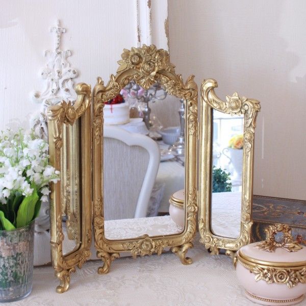 ドレッサーミラー スタンドミラー 三面鏡 ゴールド ミラー バロック ローズ 137 卓上ミラー ロココ調 アンティーク調 雑貨 アンティーク風 洋風 ヨーロピアン かわいい