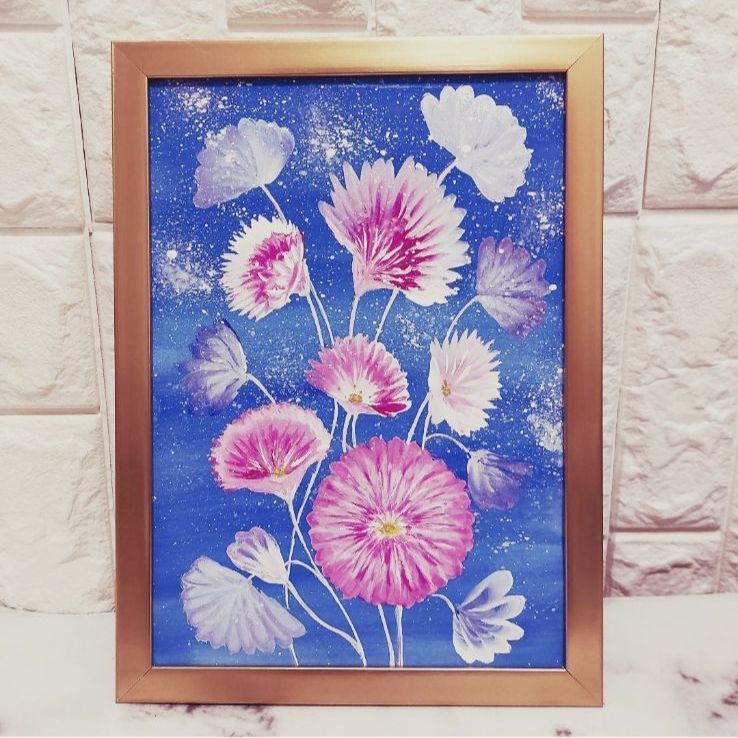 幻の花 A4サイズフレーム入り 原画 手描き 花の絵 アクリル画