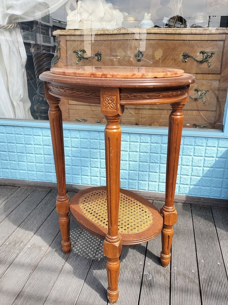 フランス アンティーク 大理石 ペイント ナイト テーブル 木製