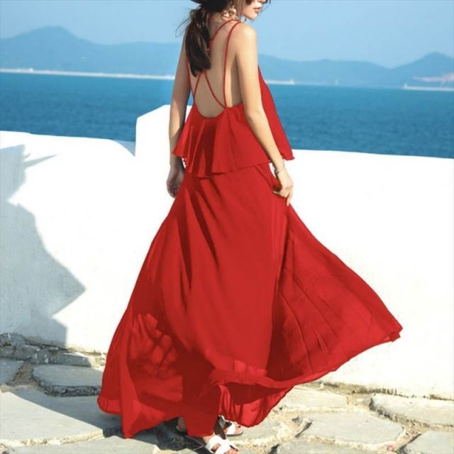 カシュクール リゾート ロング ワンピース フレアワンピース ティアードワンピース 膝下 ロング丈 マキシ マキシ丈 アンクル丈 袖なし ノースリーブ Vネック フレア リボン バックシャン バックコンシャス かわいい 大人可愛い きれいめ シンプル カジュアル 大人 上品 種類3：ホワイト/L カシュクール リゾート ロング ワンピース フレア