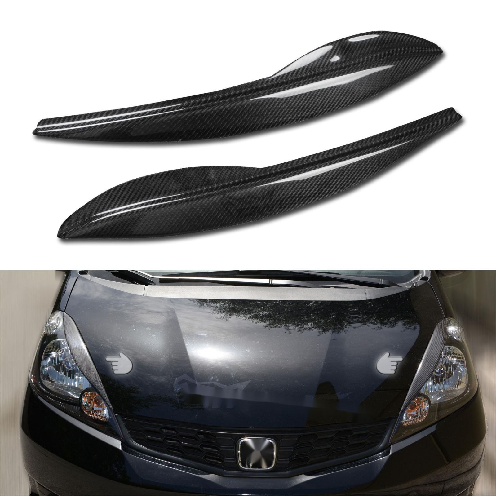 ホンダ フィット GE6 GE7 GE8 GE9 09-12年式 碳素繊維製 ヘッドライト アイライン 大灯装飾 カバー 2P 両面テープ取付