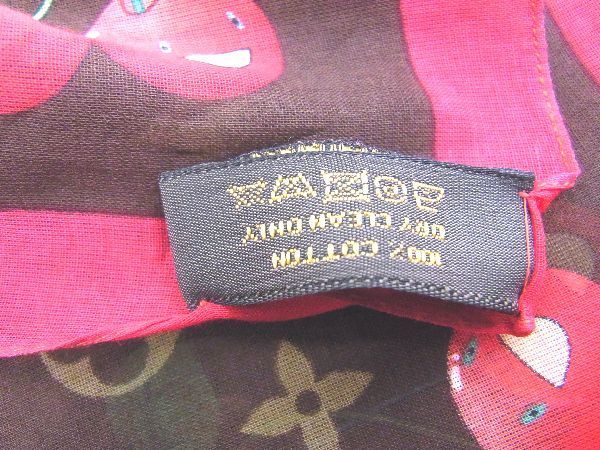 ■新品■未使用■ LOUIS VUITTON ルイヴィトン モノグラムチェリー 村上隆 コットン100% ハンカチーフ ハンカチ ブラウン系 AE5700アZ