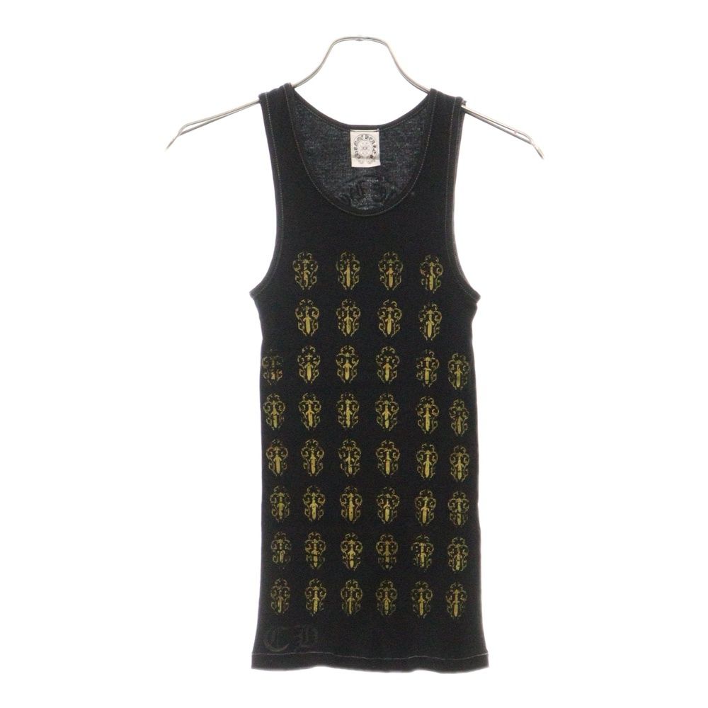 CHROME HEARTS (クロムハーツ) オールド ダガー総柄 バックフレアプリント タンクトップ ノースリーブ ブラック/ゴールド