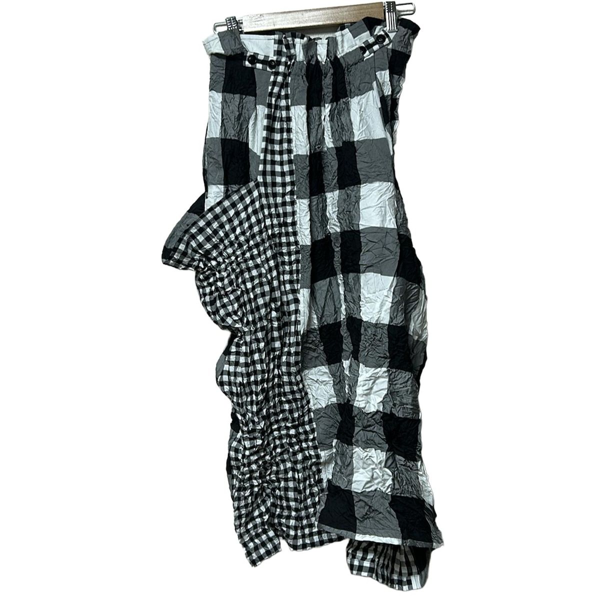 Y s ワイズ ロングスカート サイズ2 M レディース - 黒×白 チェック柄 シワ加工