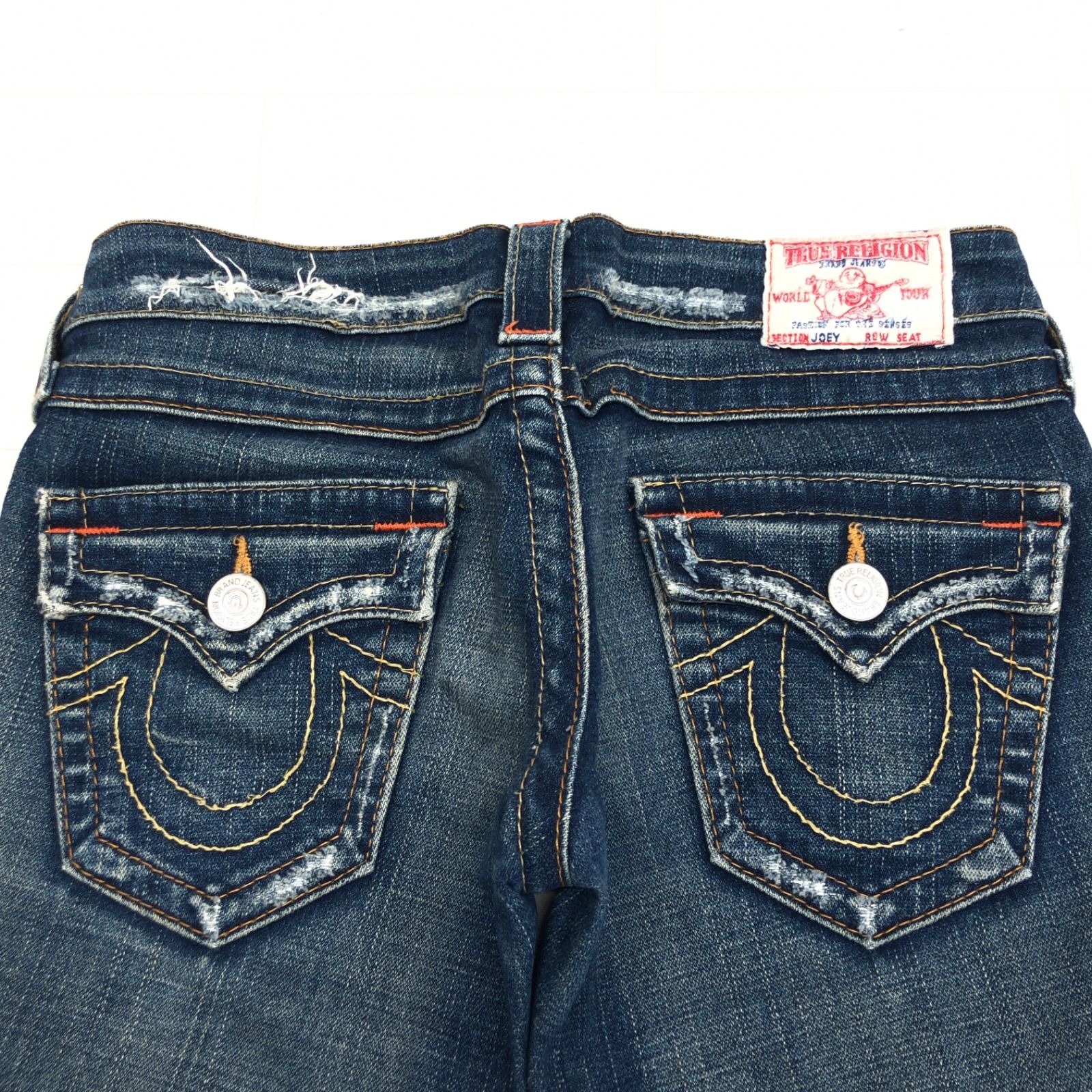 美品 USA製 TRUE RELIGION トゥルーレリジョン y2k USED加工 フレア デニム パンツ 24 w74 濃紺 インディゴ  ブーツカット ストレッチ グランジ アメリカ製 レディース - メルカリ