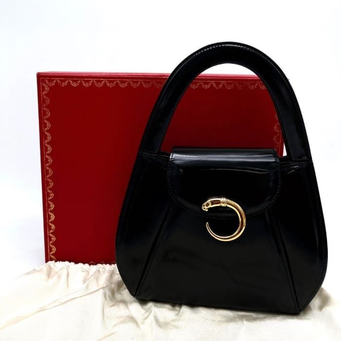 【中古】良品 Cartier カルティエ パンテール G 金具 パテント レザー ハンド バッグ dK0716M
