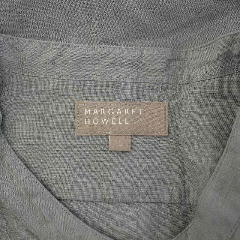 【希少】MARGARET HOWELL リネン バンドカラー S グレー マーガレットハウエル MARGARET HOWELL カジュアルシャツ 長袖