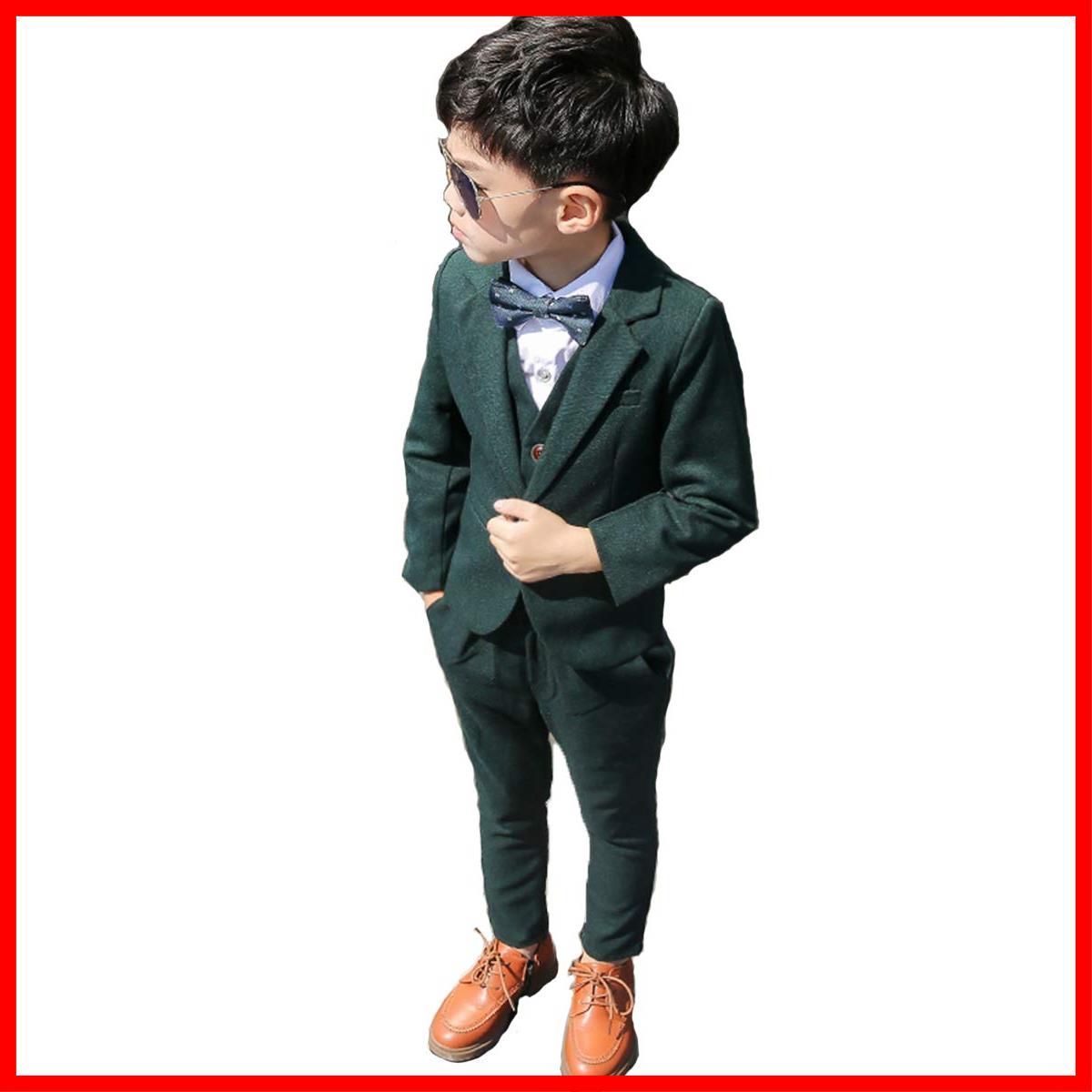 グリーン カジュアルスーツ 子どもスーツ 4点セット 入学式 卒業式 男の子スーツ 紳士服 発表会 演奏会 90 100 [RongFa] 110 120 130 140cm