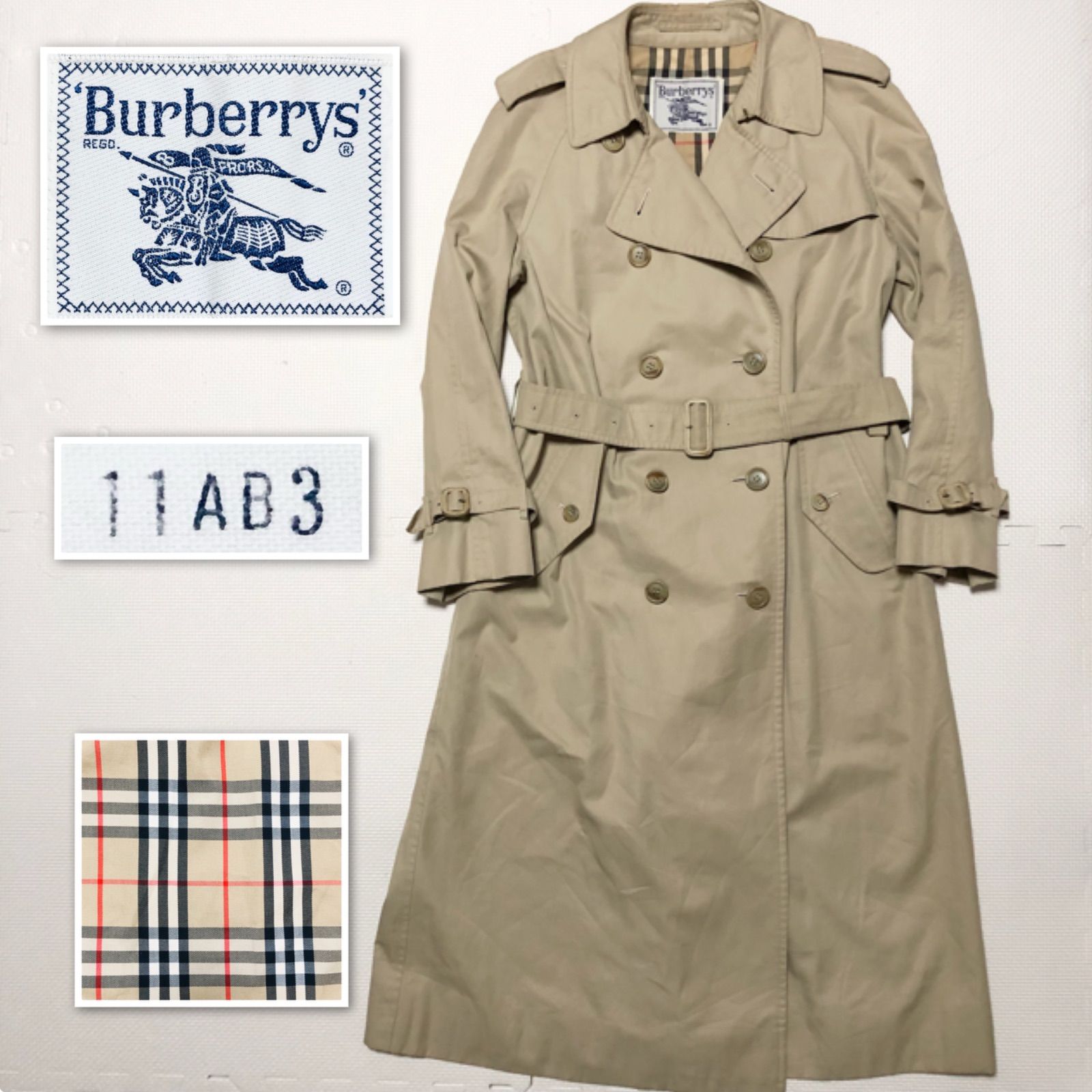 Burberrys バーバリー ダブルトレンチコート ベルト ベルテッド 白タグ size 11AB3(M〜L 身長160cm胸囲85cm腰囲95cm  ) ベージュ×裏地総ノバチェック レディース 三陽商会 コットンギャバジン - メルカリ