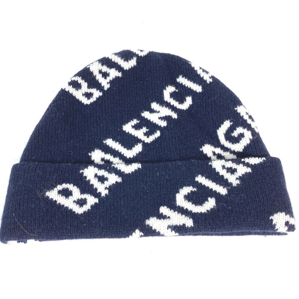 BALENCIAGA【バレンシアガ】ロゴニットキャップ 帽子 メンズ レディース BALENCIAGA バレンシアガ ニット帽 ロゴ 633717 ウール ネイビー
