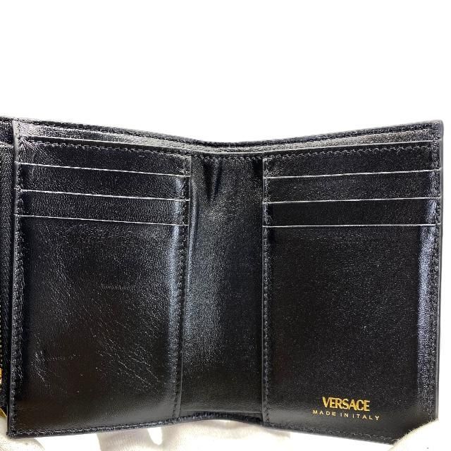 ヴェルサーチ Versace ブラック レザー 三つ折り財布 クロコ型押し