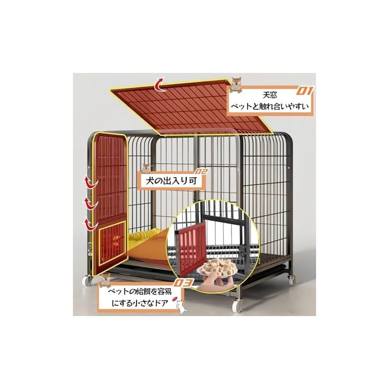 犬用ケージ 屋根付き 小型犬 中型犬 大型 白 頑丈 トレー付き