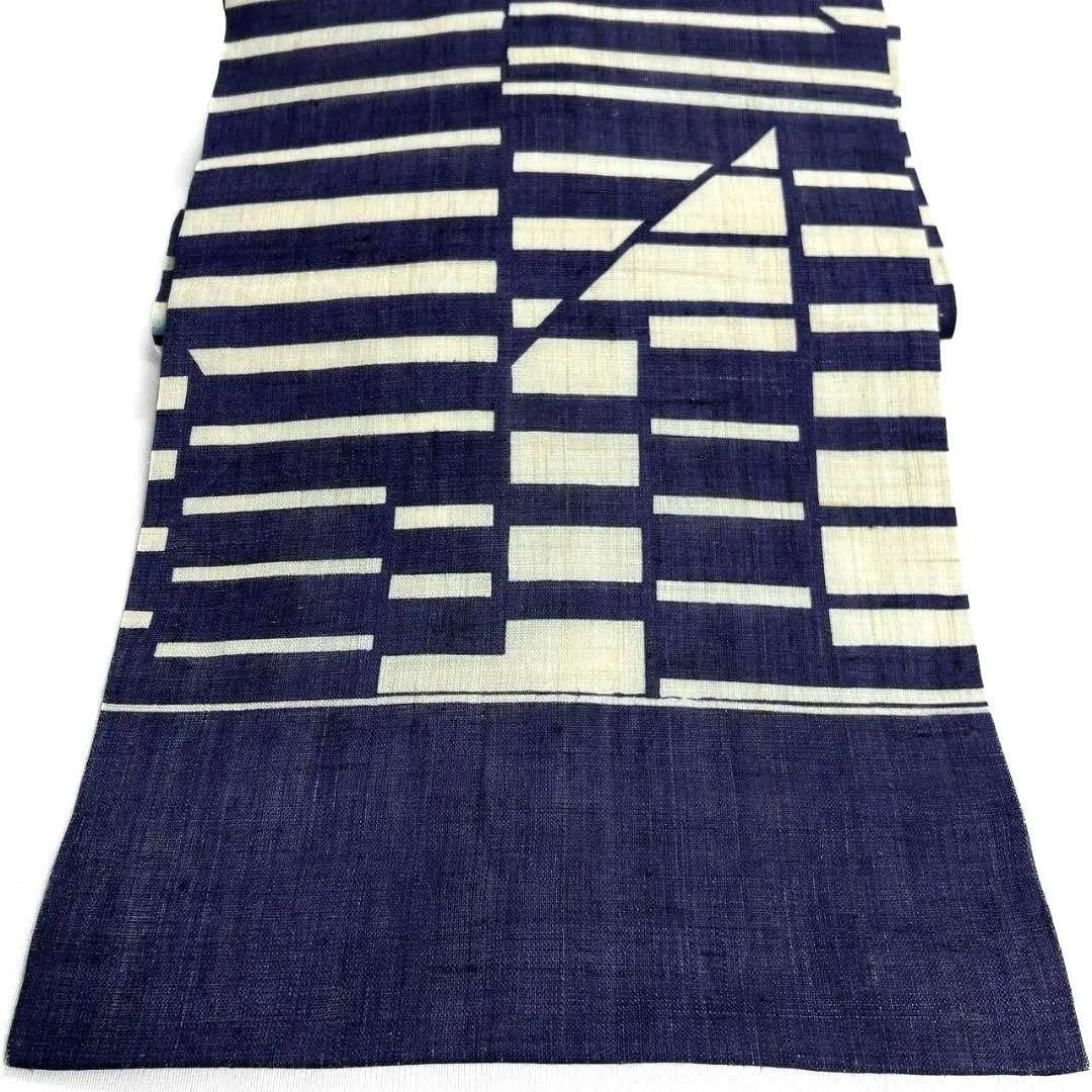 栗山吉三郎　本大麻帯　本場琉球紅型　藍染　作家もの　名古屋帯　着物　012a p 栗山吉三郎 本大麻帯 本場琉球紅型 藍染 作家もの 名古屋帯 着物 012a