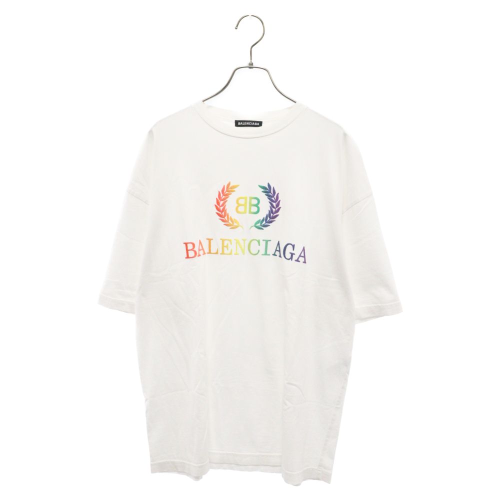 BALENCIAGA バレンシアガ　BBレインボーロゴ刺繍半袖Tシャツ　S Balenciaga Rainbow Logo Black Tee Shirt Men Size XS Loose | eBay