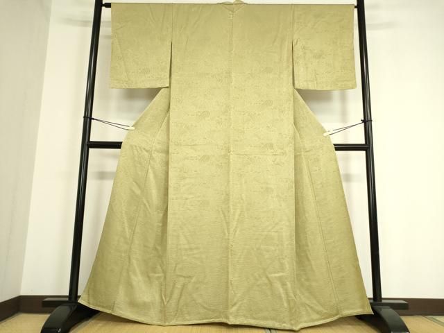 平和屋着物▽上質な色無地 単衣 抹茶色 正絹 逸品 未使用