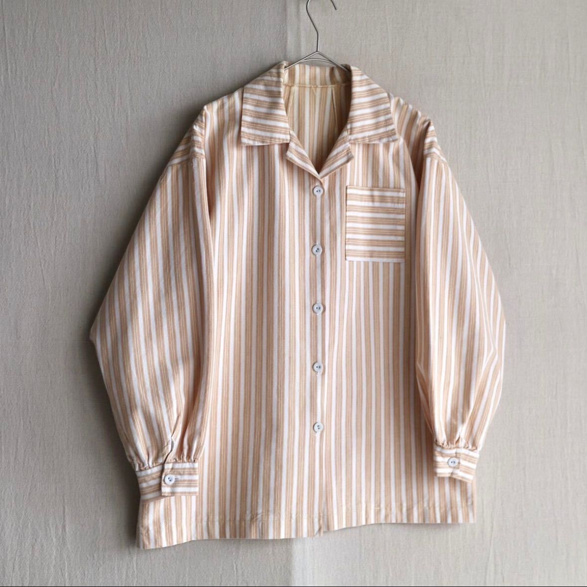 Euro vintage スリーピング シャツ / コットン オレンジ アイボリー 