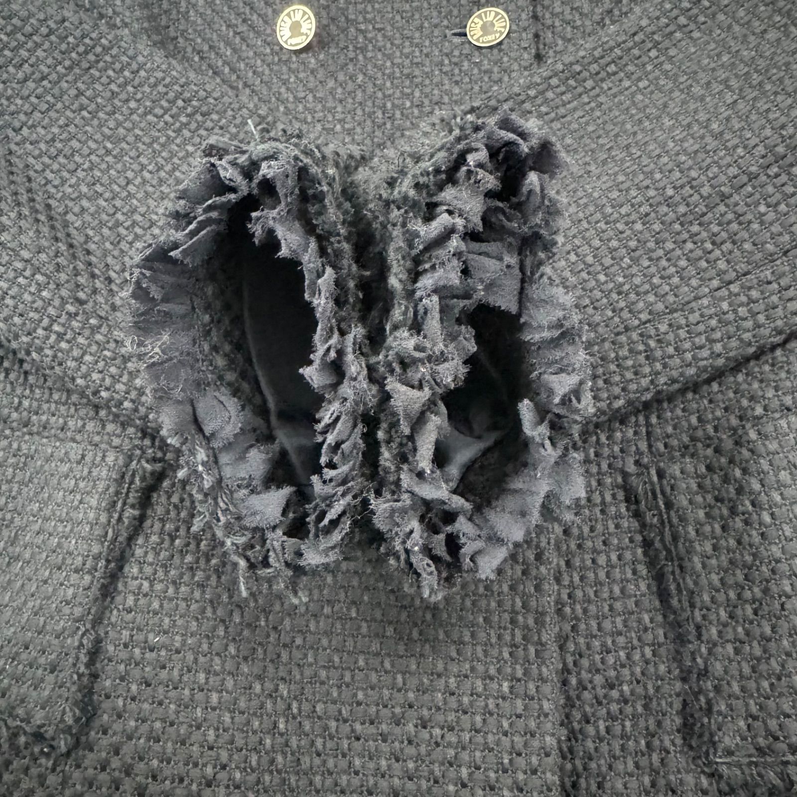 美品】FOXEY フォクシー ノーカラー ツイード ジャケット ネイビー 40