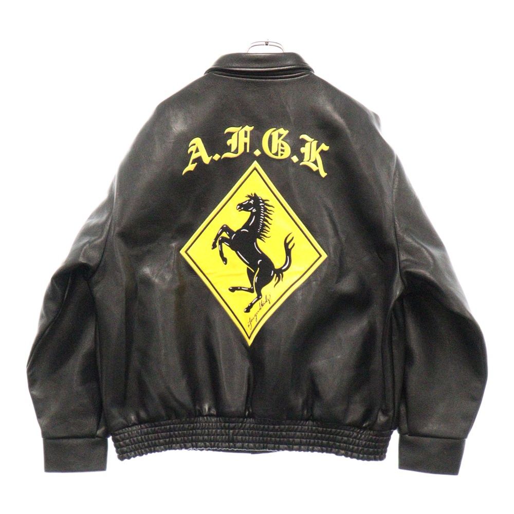 A FEW GOOD KIDS (アフュー グッド キッズ) RACING LEATHER JACKET レーシングレザージャケット フラップボタン ホースロゴ ブラック/イエロー