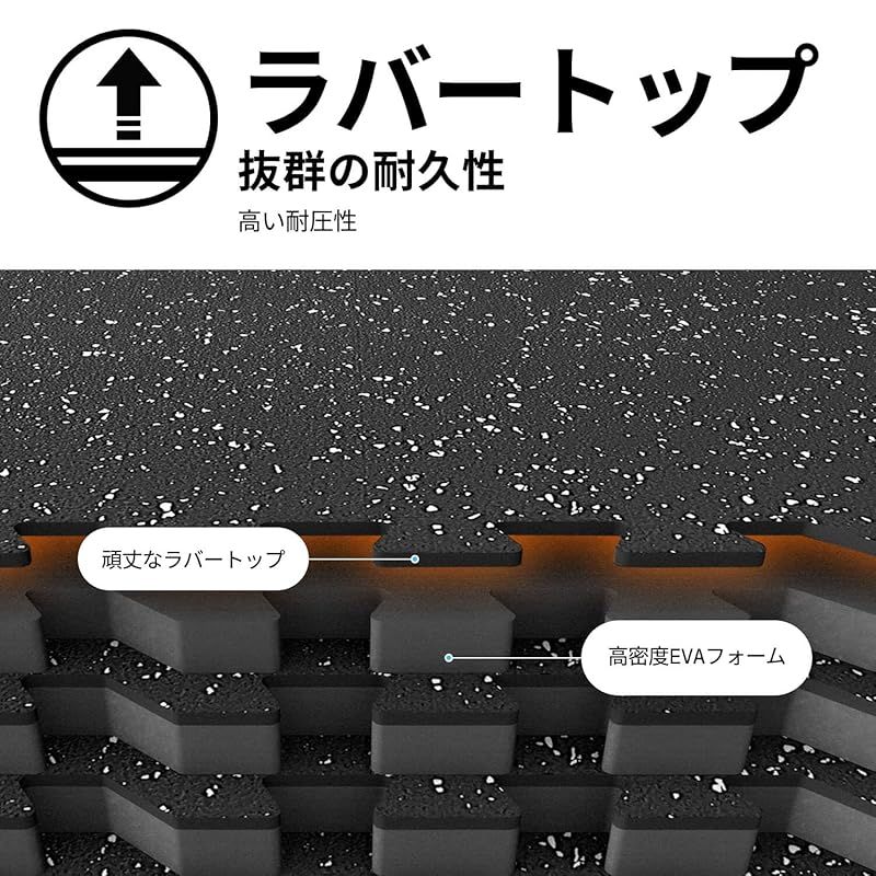 AIRHOP ジムマット 大判トレーニングマット 2層構造のラバーマット 床保護 防音 衝撃吸収 キズ防止 ホームジム トレーニング器具用 60×60×1.4cm 6枚セット 0