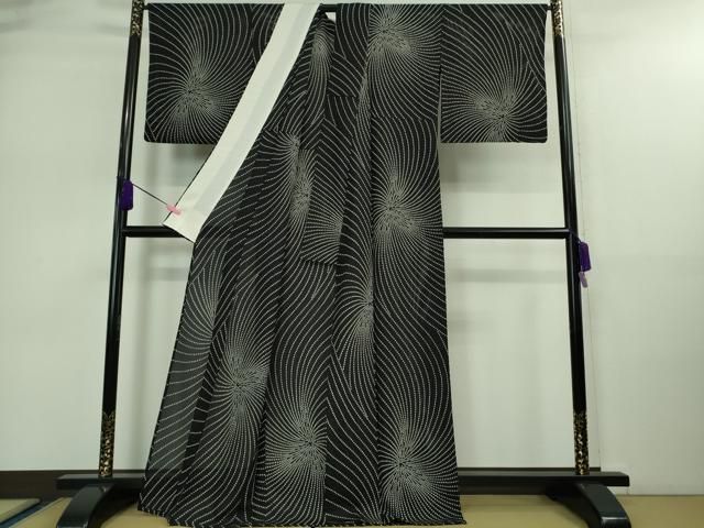 平和屋着物 上 夏物 小紋 縦絽 黒地 DZAA9167kh5