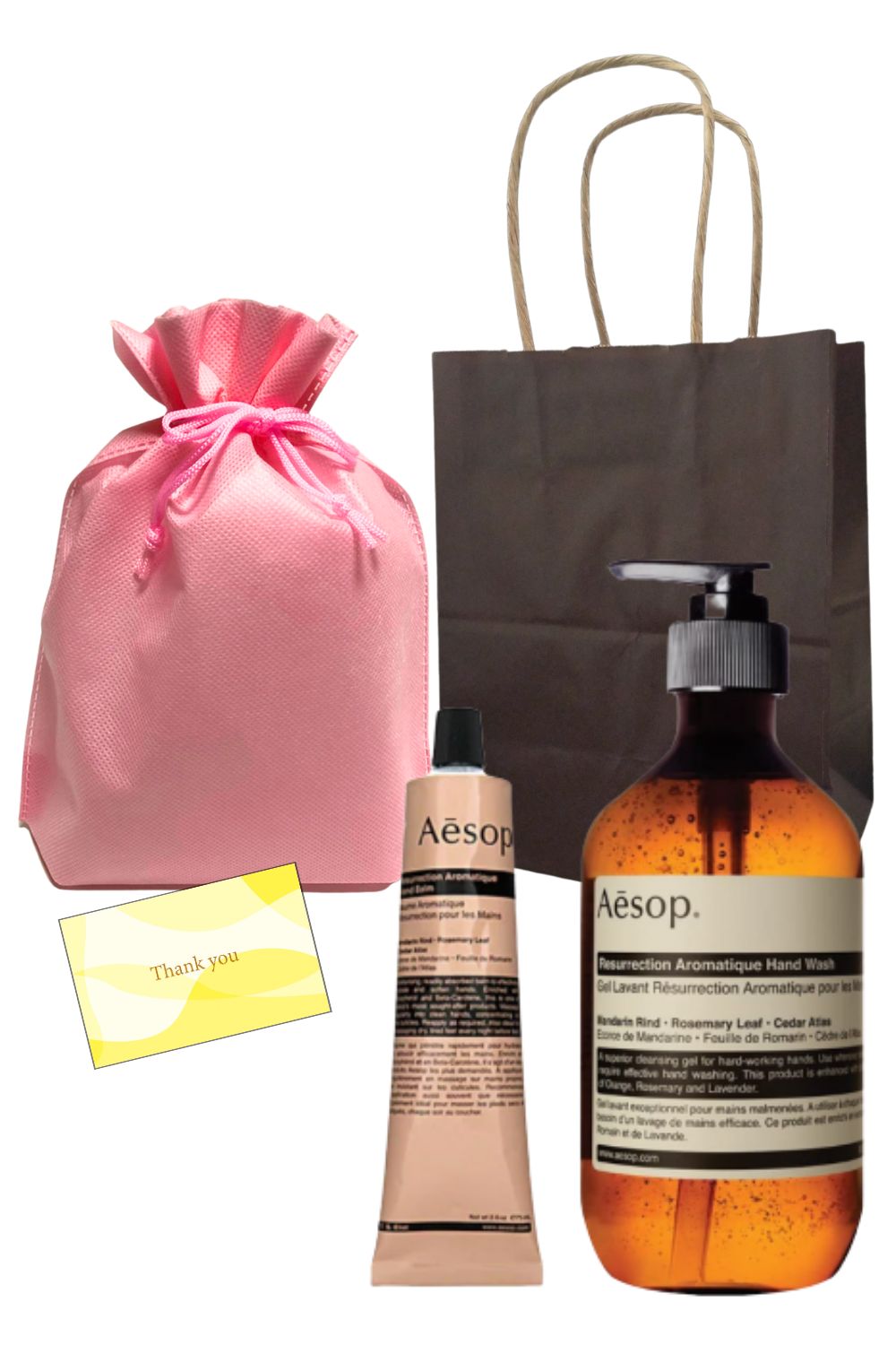 ラッピング済 イソップ Aesop ボディケアセット アンドラムアロマティックハンドウォッシュ アンドラムアロマティックハンドバーム レスレクションハンドバーム ハンドクリーム 紙袋 オリジナルメッセージカード付き ライトピンク 並行輸入品