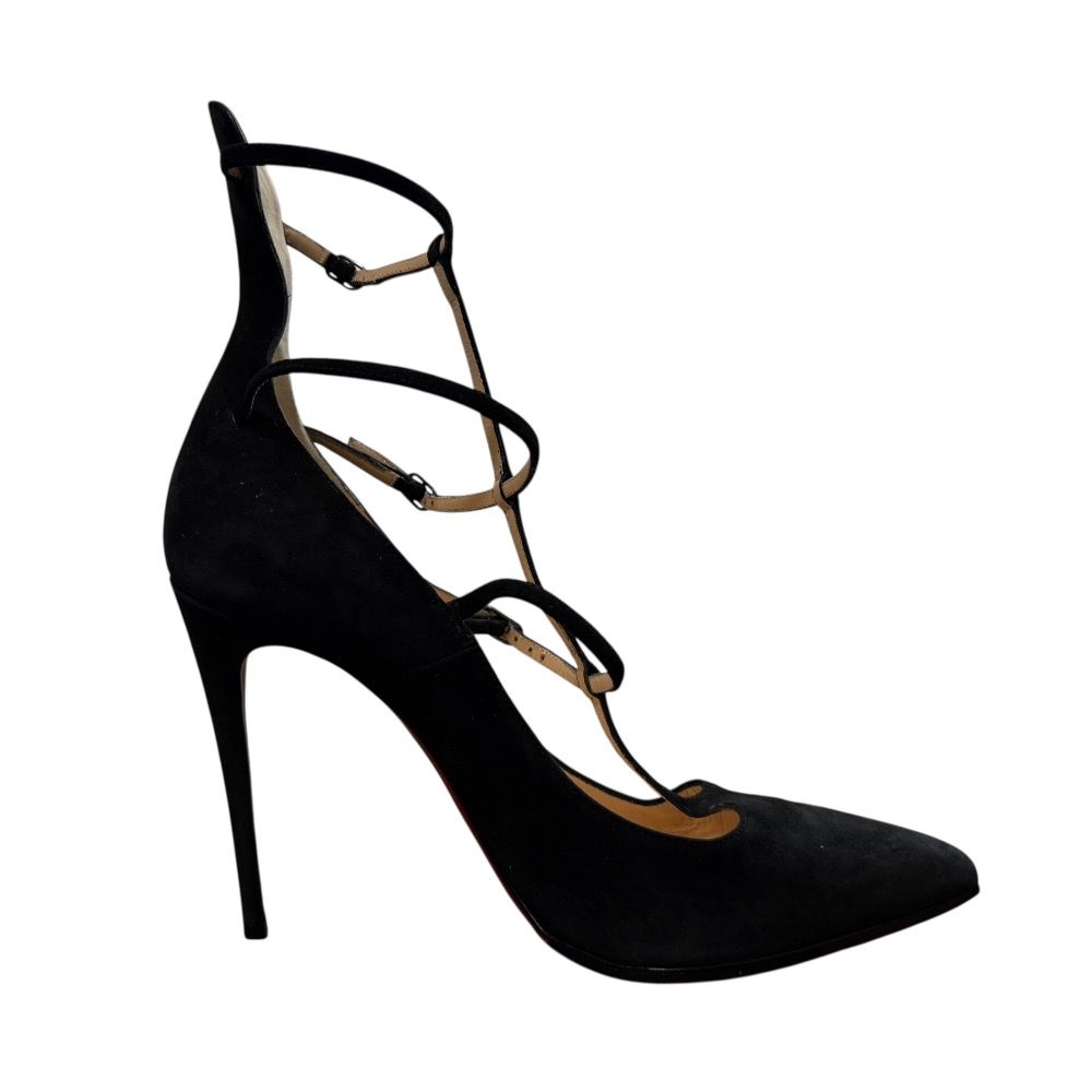 良品✨クリスチャンルブタン スエード ヒール パンプス 黒 ブラック 37 Christian Louboutin - CHRISTIAN LOUBOUTIN(クリスチャン