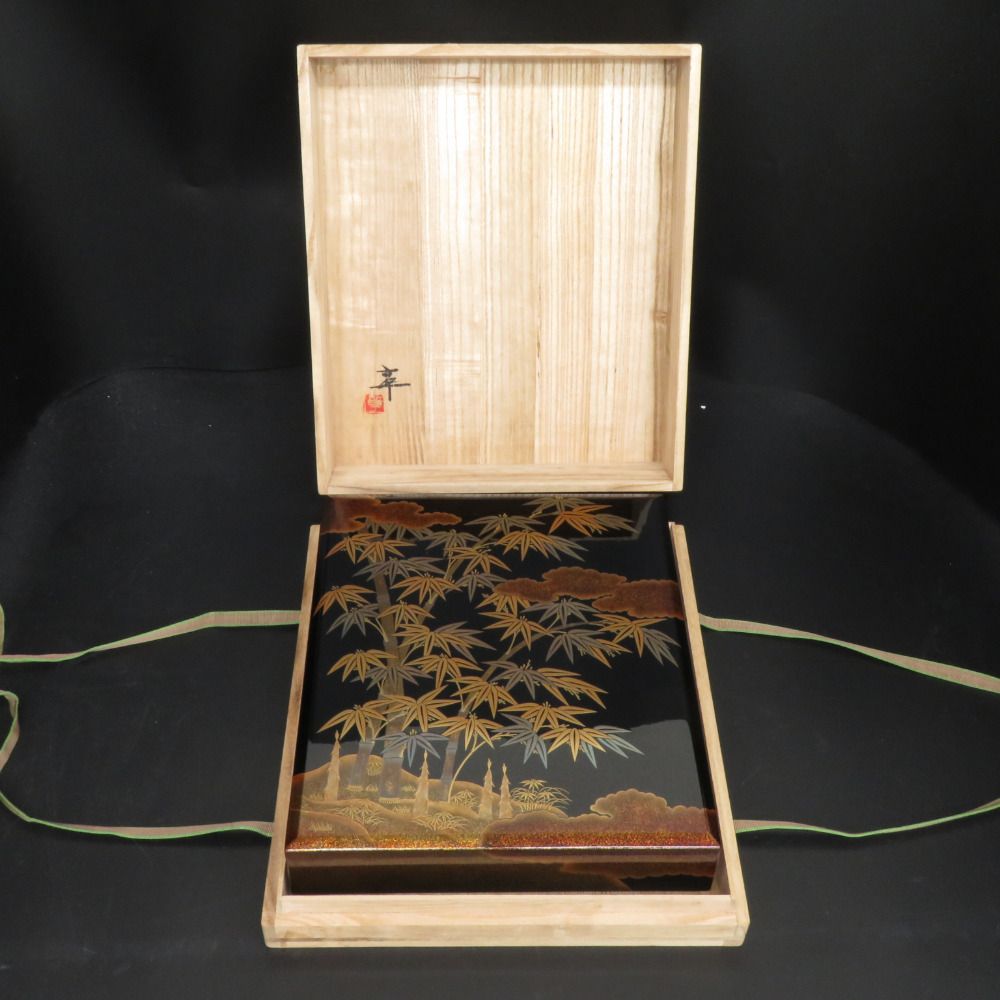 輪島塗 柿木章 竹林蒔絵 色紙筥 共箱付き 日展作家-特別特価