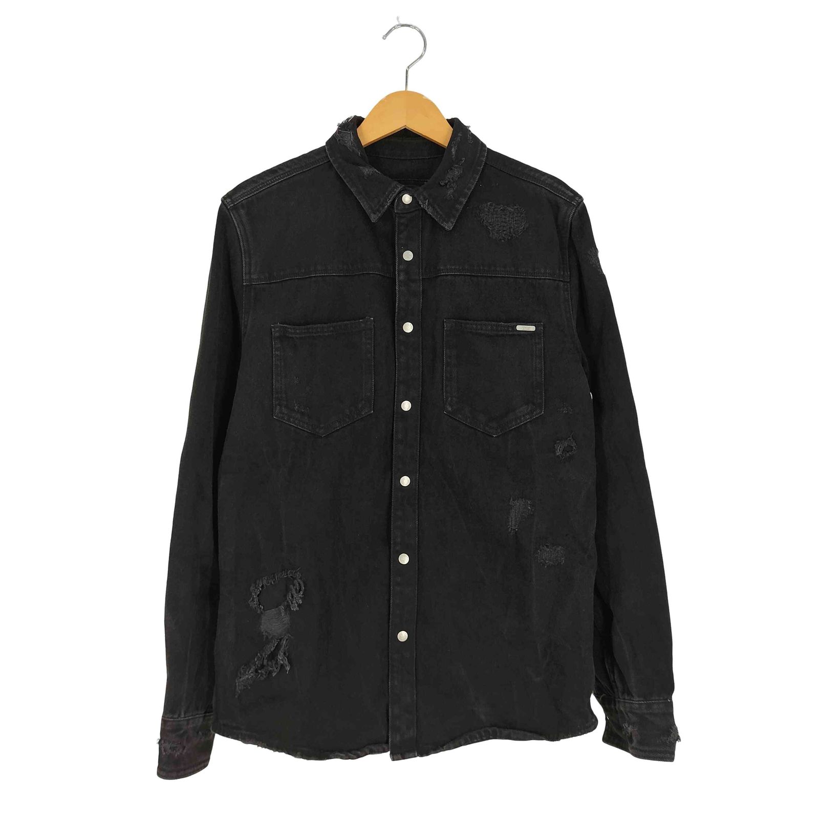 ザラ ZARA RELAXED FIT Ripped denim overshirt リップド デニム