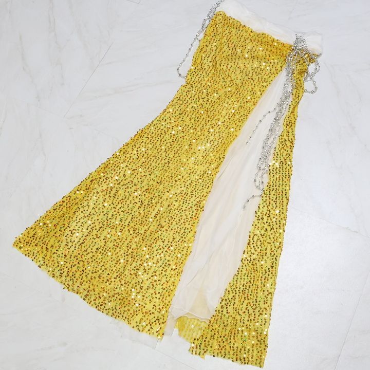 【ベリーダンス用 オリエンタル衣装】イエロー スパンコールラメ ビーズ レース ベリーダンス用 オリエンタル衣装】イエロー×ホワイト スパンコール