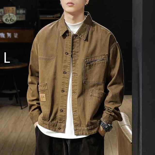 L 秋冬 コーデ メンズ 服 シンプル ファッション オシャレ 大人 かっこいい 大きいサイズ ストリート 紳士服 アメリカン レトロ ヘビー ワークウェア デニム ジャケット