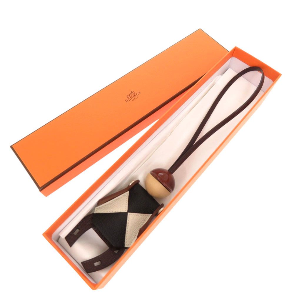 エルメス ジョッキー ヴォーバレニア シェーブル ブラック マッシュルーム ルージュセリエ B刻印 製 バッグチャーム 茶 1049 HERMES