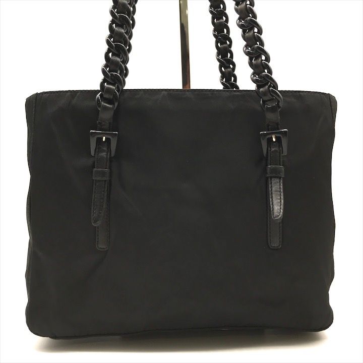 良品 PRADA プラダ 三角ロゴ プレート ナイロン レザー プラ チェーン ショルダー バッグ 肩掛け ブラック レディース かばん 鞄 k5965 PRADA - 良品 PRADA プラダ 三角ロゴ プレート ナイロン レザー プラ