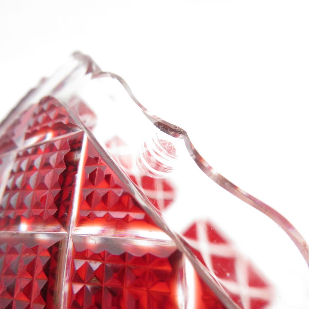 【未使用】島津薩摩切子 切子向付鉢 被せガラス 薩摩ガラス工芸 尚古集成館監修 m*t様 復元 島津 薩摩切子 猪口 赤（紅） 切子 色被せガラス 尚古