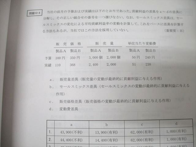 CPA会計学院 公認会計士講座 管理会計論 個別計算/短答対策問題