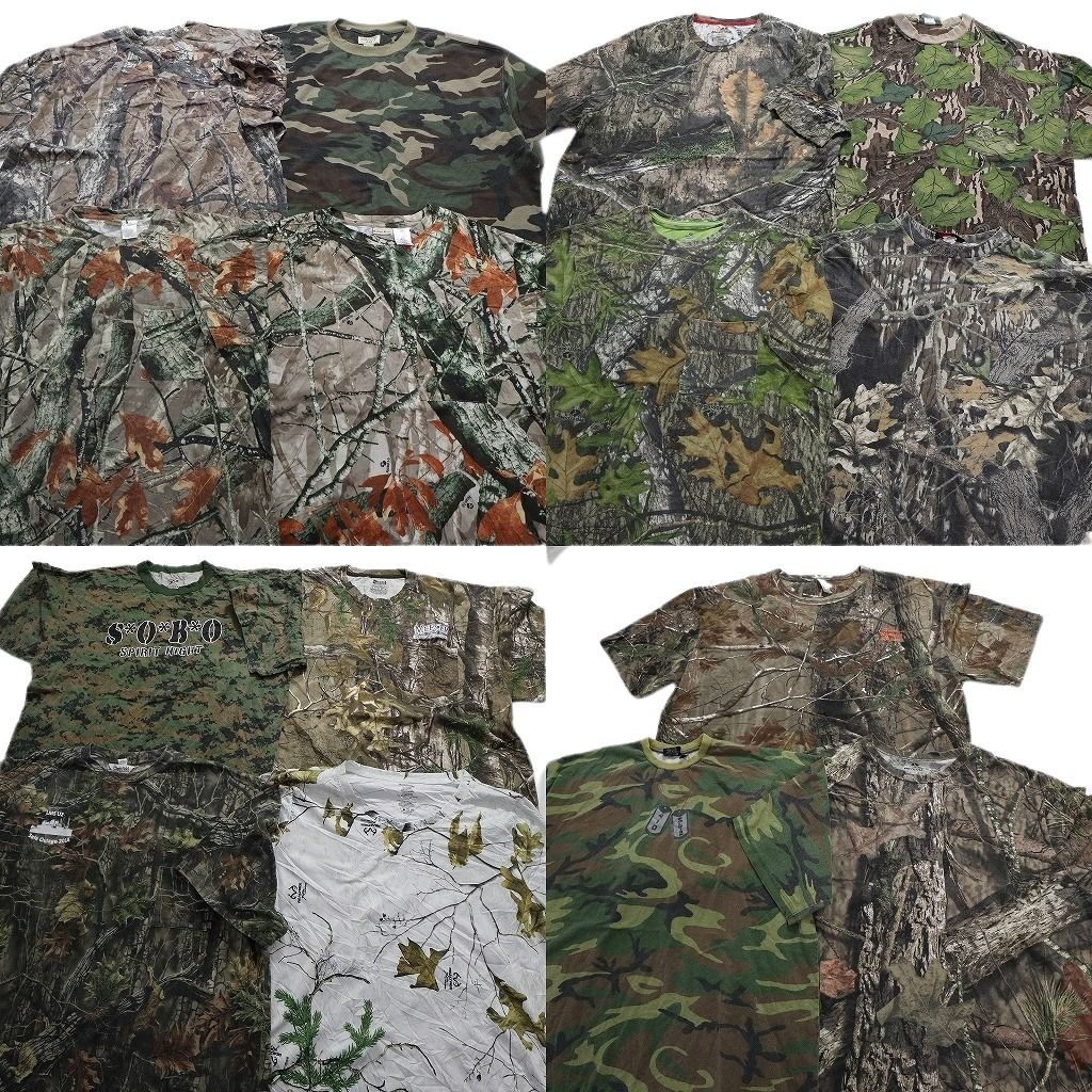 古着卸 まとめ売り ・迷彩柄 半袖Tシャツ 15枚セット (メンズ 2XL /3XL /4XL ) リアルツリー ワンポイント ホワイト MU1002