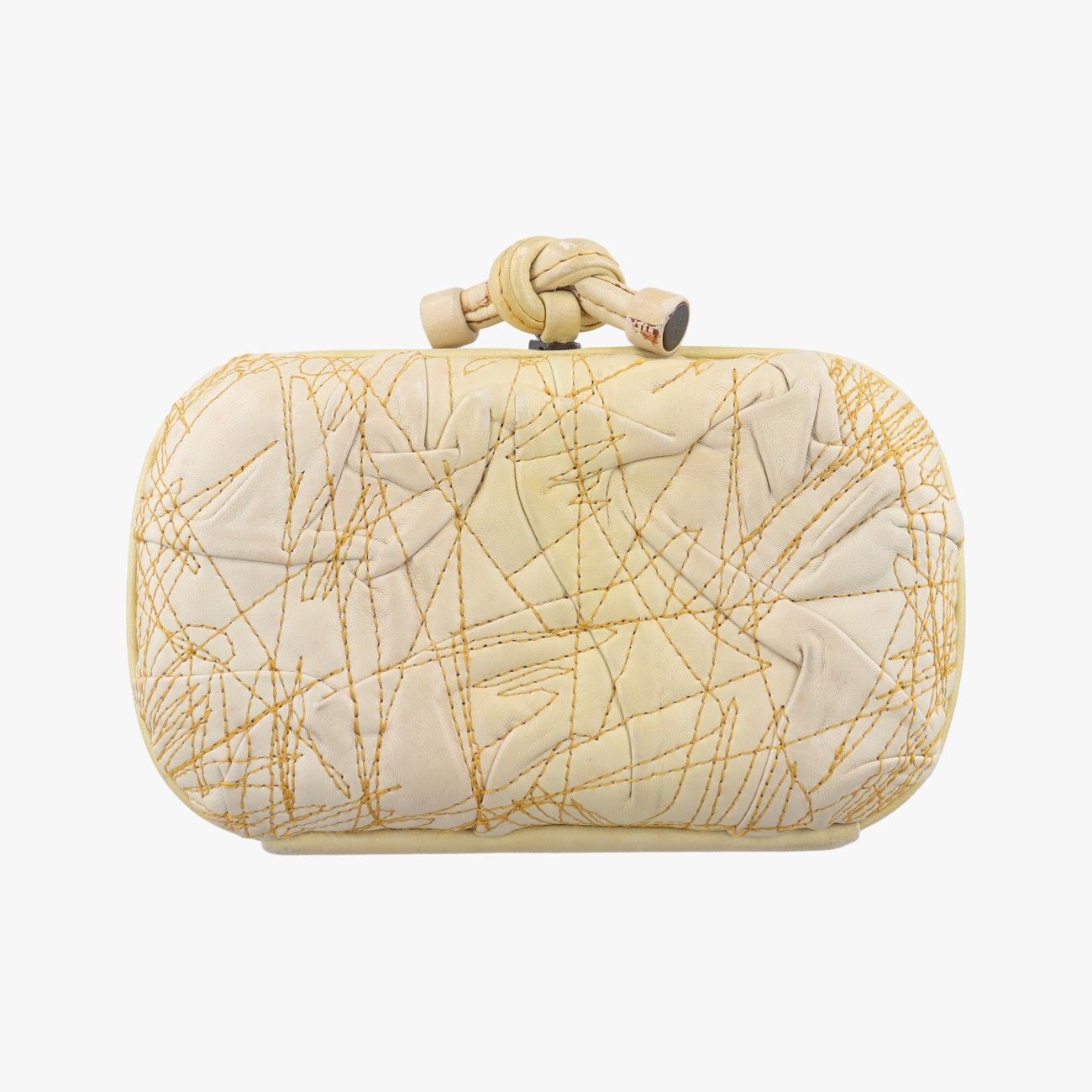 ボッテガヴェネタBottega Veneta刺繍ノットクラッチイエロー×ホワイトレザー