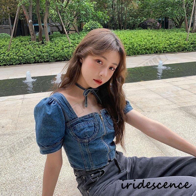 Tシャツ レディース 個性 半袖 ショート丈 へそ出し デニム トップス セクシー 韓国ファッション 原宿系 ヒップホップ ダンス ストリート風 カジュアル Tシャツ レディース 個性 半袖 ショート丈 へそ出し デニム