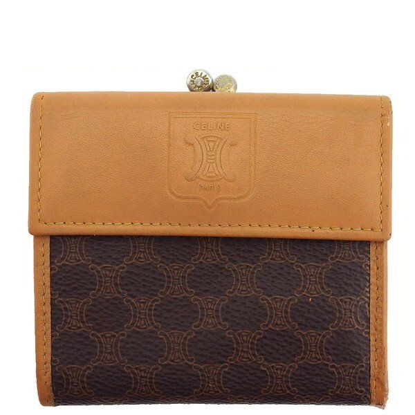 セリーヌ CELINE 二つ折り財布 マカダム ベージュ×ダークブラウン レディース