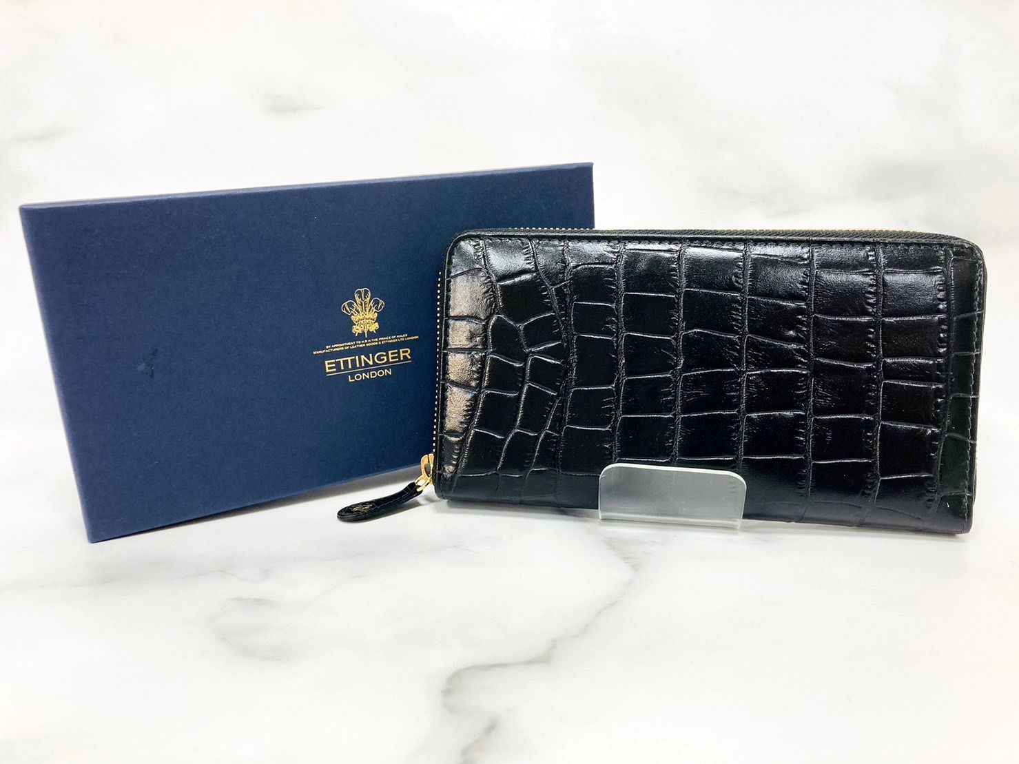 美品 ETTINGER エッティンガー 長財布 クロコ型押し ラウンドジップ