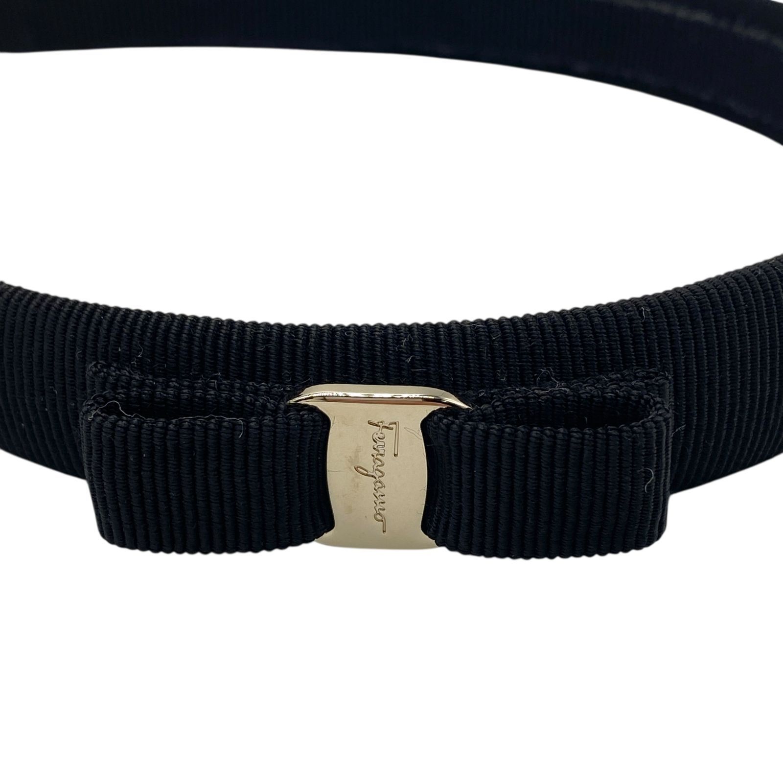 Salvatore Ferragamo サルヴァトーレフェラガモ カチューシャ ヴェラリボン ヘア ブラック シルバー 保存袋付 イタリア製