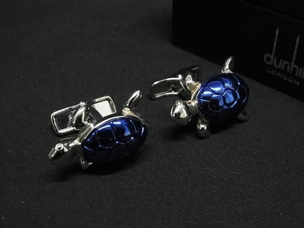 dunhill ダンヒル SV925 タートル 亀 カフスボタン カフスリンクス アクセサリー メンズ シルバー系×ブルー系 FF1046 冠婚葬祭 結婚式 葬式