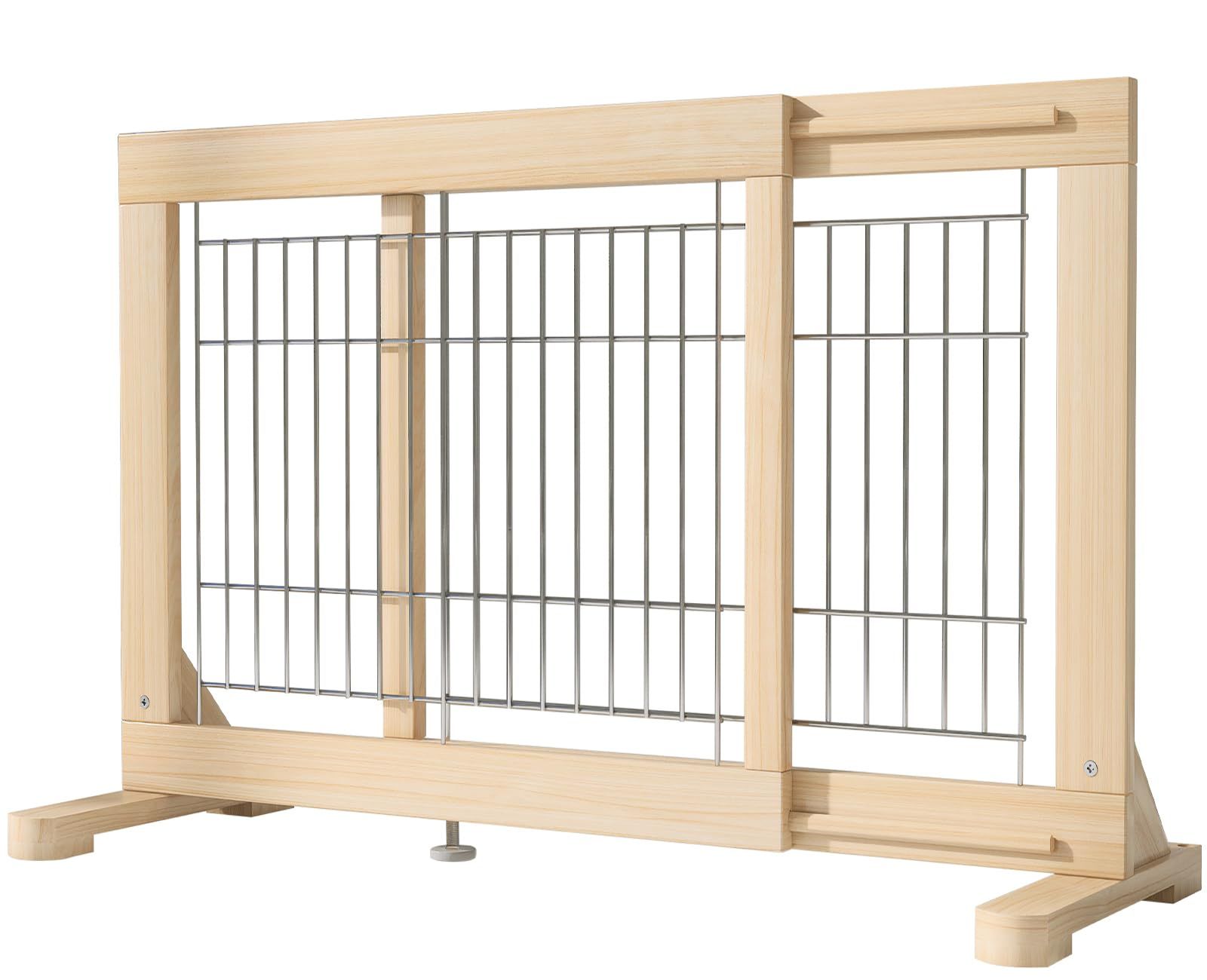 YOCAN ペットゲート 伸縮 置くだけ 高さ60cm 設置幅60-115cm 木製 犬用ゲート 犬 フェンス 室内 中小型犬用 倒れない 飛び出し防止柵 脱走防止ペットガード 広がる