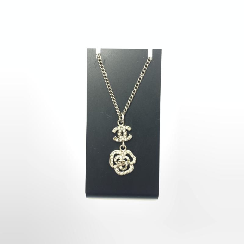 CHANEL カメリア ココマーク ラインストーンネックレス ▲ラインストーン欠け有 シャネル 92